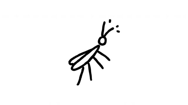 Firefly For Nature And Nighttime Discovery Doodle Animation With Alpha Channel. Lightning Bug And Summer Evening Wildlife. Animated Hand-Drawn Icon For Video Overlay 4K.