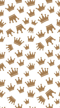 Seamless pattern with golden crowns on a white background for royal design and luxury wallpaper concepts