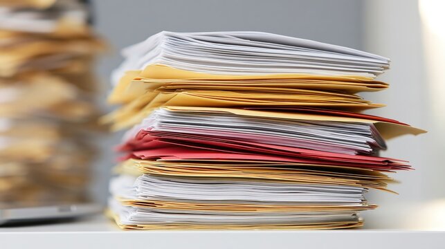Tall Document Stack Folders, Document Management Concept Photography