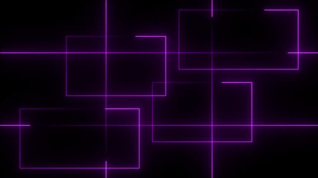 Abstract glowing magenta neon grid intersecting rectangular frame backdrop 4k video