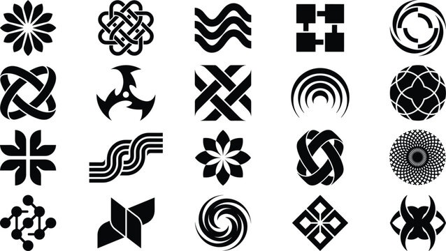 Abstract black geometric vector logo shapes and graphic design elements collection isolated on white background