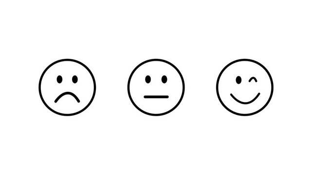 Animated Rating Feedback Emoji Face Line Icon Set Motion Graphic Element for Customer Satisfaction UI UX Design on White Background, with video animation.