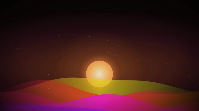 Animated abstract sunset gradient waves with rising sun motion graphics