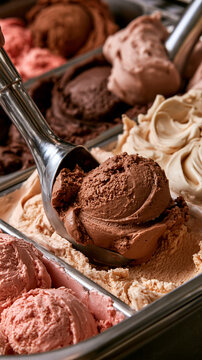 macro closeup of creamy gelato being scooped, artisanal gelato scooping revealing a rich creamy texture, closeup of freshly scooped italian gelato dessert