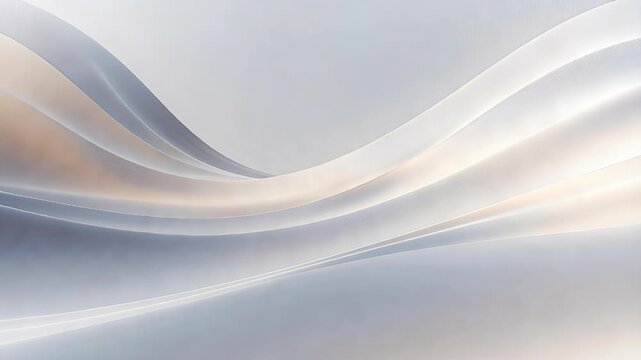 Abstract flowing white and silver waves in a smooth digital style on a soft pastel background, evoking calm, motion, and elegance