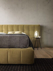 Modern luxury bedroom interior in minimal scandinavian style, 3d render © Yulichka