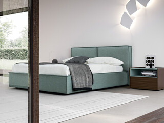 Modern luxury bedroom interior in minimal scandinavian style, 3d render © Yulichka