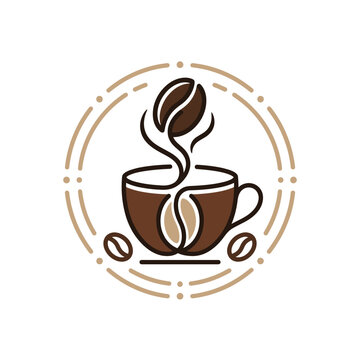 Circular coffee cup and bean logo design.