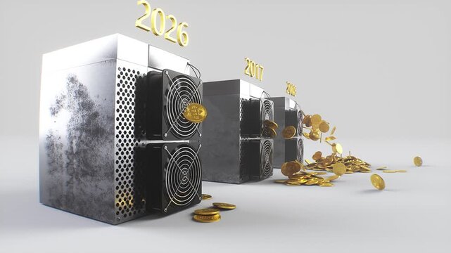 Bitcoin Mining Difficulty Over Time, Three ASIC Miners with Decreasing Gold Coin Rewards .