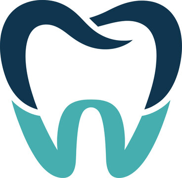 Dental tooth graphic logo symbol featuring dark blue top and teal bottom tones representing dentistry and healthcare vector