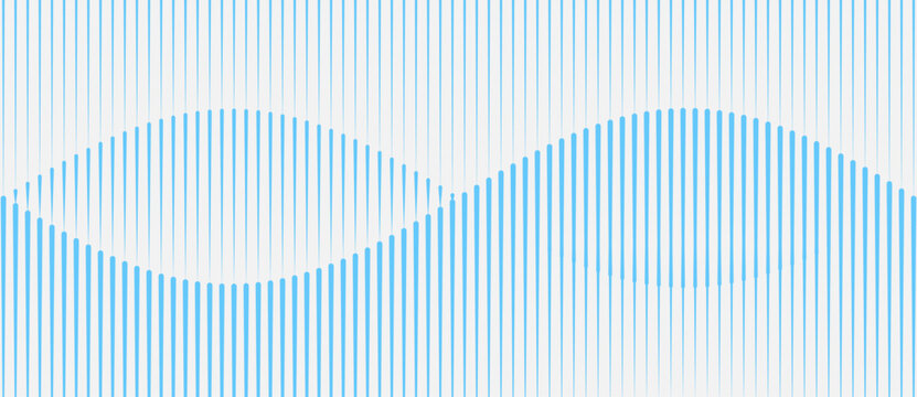 Blue vertical bars forming overlapping sine waveforms, audio equalizer pulse pattern, vector illustration on light background.