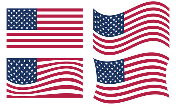 Four depictions of the american flag are shown in a vector illustration with a white background americanflag .