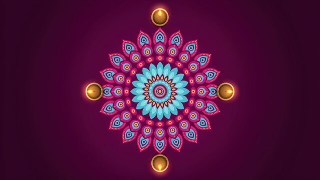 Symmetrical colorful mandala with diwas celebrating Goddess Lakshmi during the holy festival of Diwali