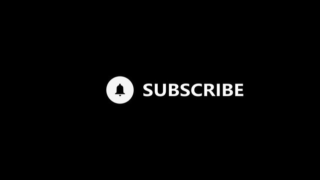 Subscribe button with bell notification icon animation text on black background. Bold white minimal call to action text. Video channel alert and follow concept.4k motion graphics.