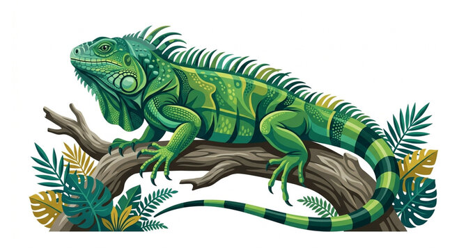 Green Iguana Tropical Reptile Profile Vector