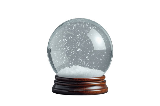 Clear empty snow globe on layered mahogany base