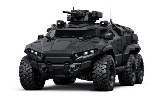 Futuristic armored military vehicle design.