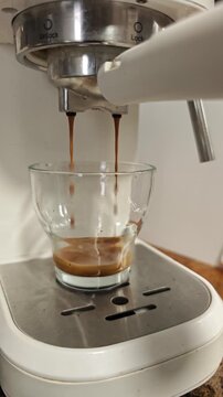 Espresso Extracting from Portafilter Spouts into Glass