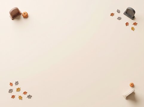 Copyrightsafe, unique, premiumlooking version flat lay of halloween decorations with pumpkins and leaves