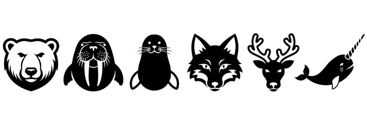Arctic wildlife icon set with bear walrus seal fox deer and narwhal © Awan