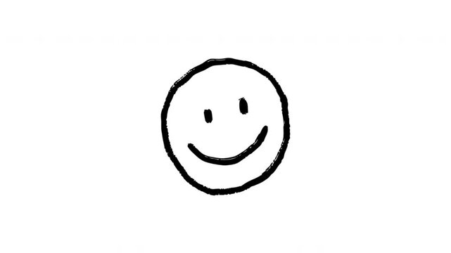 Smiley Face For Happiness And Positive Reactions Doodle Animation With Alpha Channel. Happy Emoticon And Friendly Communication. Animated Hand-Drawn Icon For Video Overlay 4K.