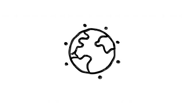 Earth Globe For Global Awareness And Environmental Education Doodle Animation. World Symbol And International Communication. 4K Video Loopable Overlay Element.