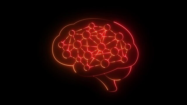 Glowing red brain illustration with neural network lines