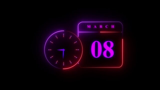 Modern digital clock showing time eight o'clock glowing neon