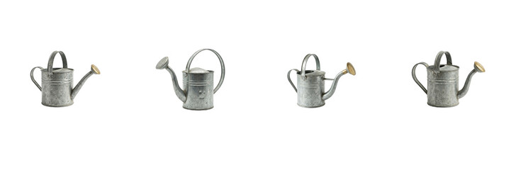 Set of Galvanized Metal Watering Cans Isolated on White Background for Gardening Equipment, Plant Care, Yard Maintenance, Horticulture, Flower Watering, and Outdoor Living © Tor