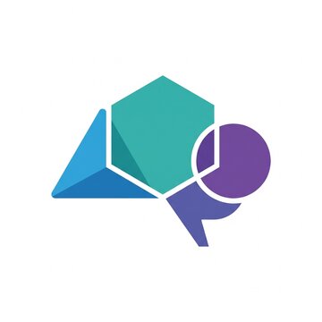 Abstract geometric composition of hexagon triangle and circle in blue teal purple gradient