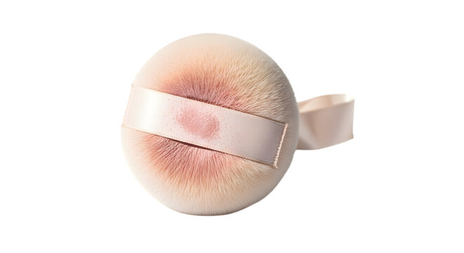 Used round makeup powder puff with stain isolated on transparent background