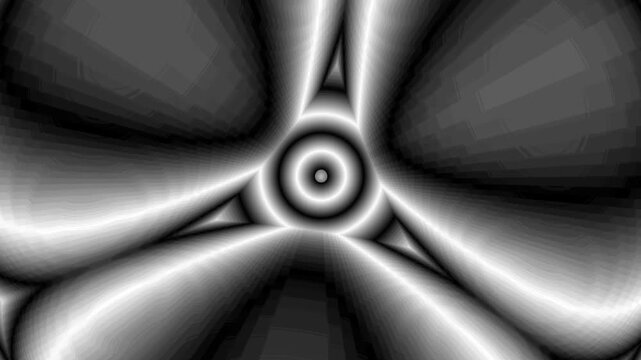 Black and white tunnel with concentric rings and futuristic optical illusion