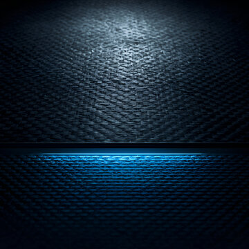 Dark Carbon Fiber Weave Texture with Glowing Grid