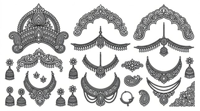 Set of ornate vintage victorian style decorative elements and floral flourishes for elegant border and frame design projects