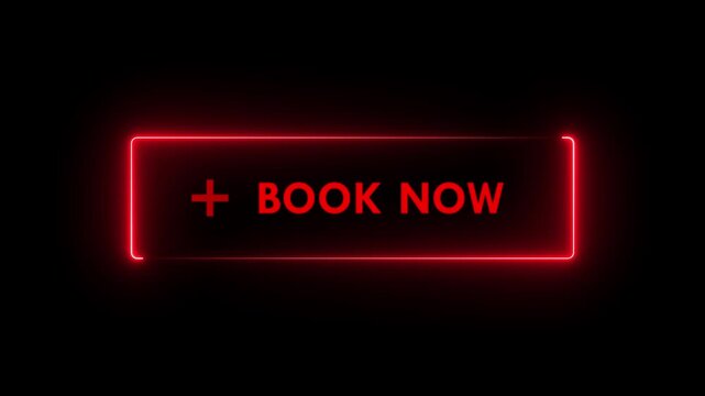 Neon glowing Book now button animation on transparent background. Book now button click animation. button with icon animation concept. Book now
