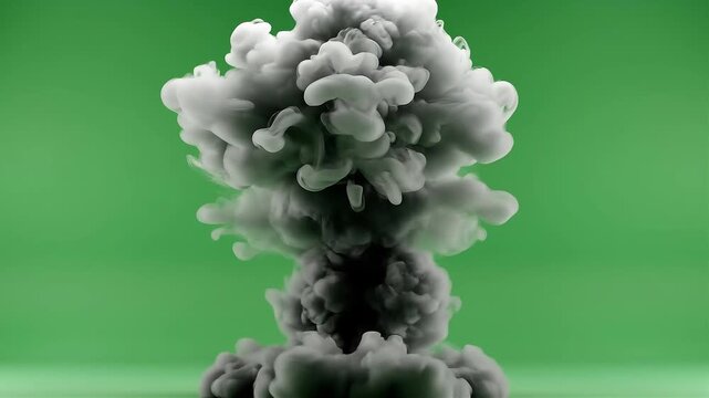 Nuclear Explosion Expanding Smoke Cloud on Green Screen Background with Cinematic Motion