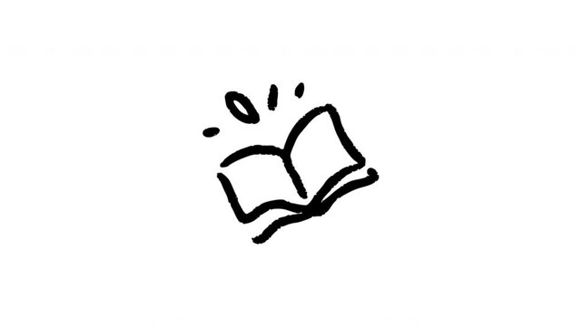 Open Book For Reading And Learning Hand-Drawn Doodle Animation On Transparent Background. Study Guide And Education Symbol. Seamless Animated Icon. 4K Video Overlay Element.