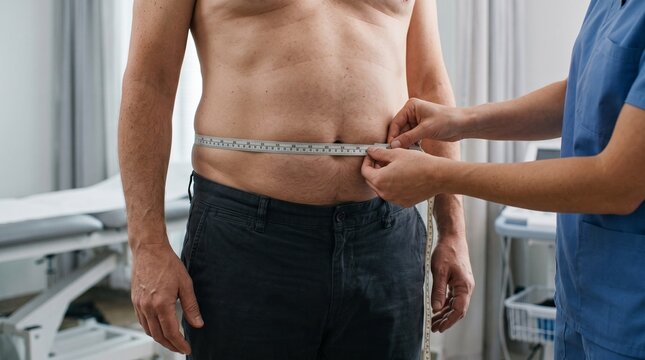 Healthcare Professional Measuring Abdominal Circumference for Obesity Screening