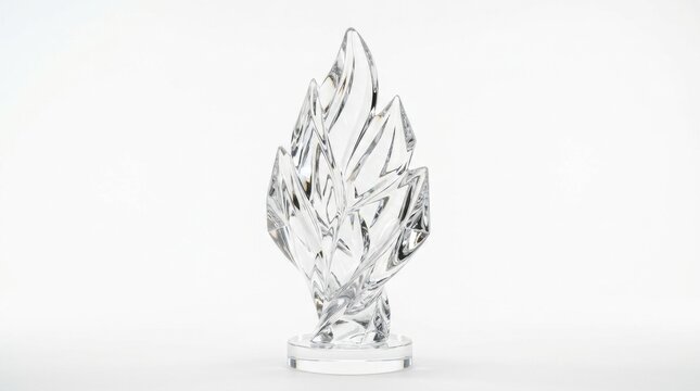 A beautifully crafted elegant crystal sculpture depicting a hand in a gentle blessing gesture on a pristine white backdrop