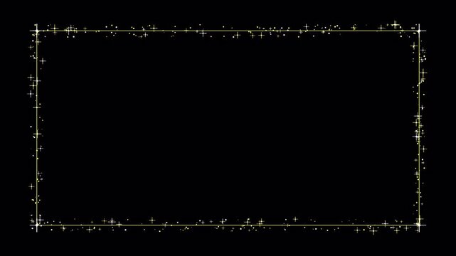 Golden Sparkle Border Reveal with Glittering Stars and Elegant Rectangular Frame, 4K Resolution and Alpha Channel Included