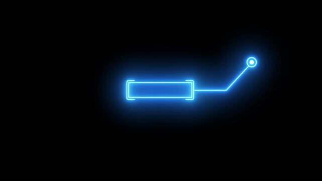Neon blue hud callout with glowing pointer for digital interface and data visualization animated on transparent background.