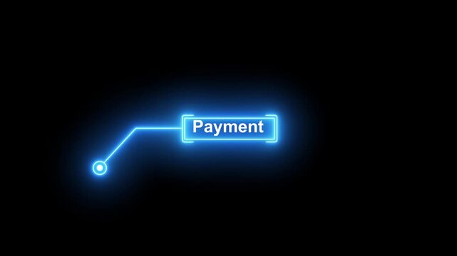 Neon blue hud callout with glowing pointer for digital interface and data visualization payment animated on transparent background.