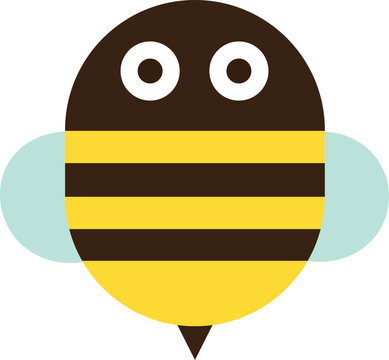 Cute minimalist flat vector illustration of a honey bee insect character with yellow and brown stripes for nature and education designs