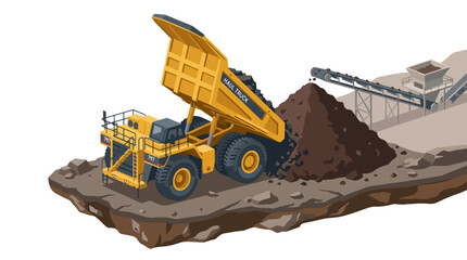 Heavy Duty Mining Dump Truck Unloading Earth. © Tiaphari