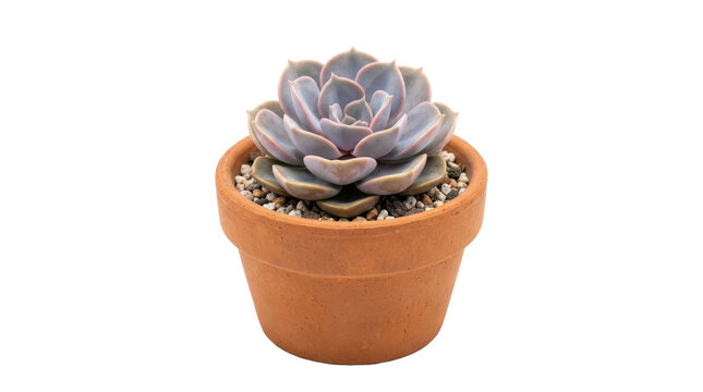 Echeveria succulent plant in a terracotta pot isolated on a clean white background for design