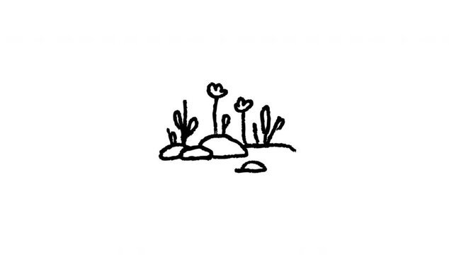Desert Cactus Landscape For Nature And Travel Content Doodle Animation. Succulent Plant Scene And Southwestern Wilderness. 4K Video Loopable Overlay Element.