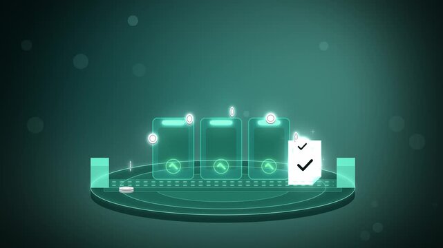 Claim document passing stations to approval seal on dark teal