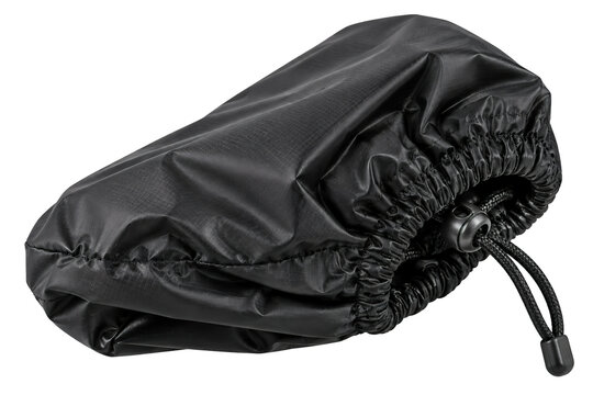 Black waterproof nylon drawstring bag with elastic closure