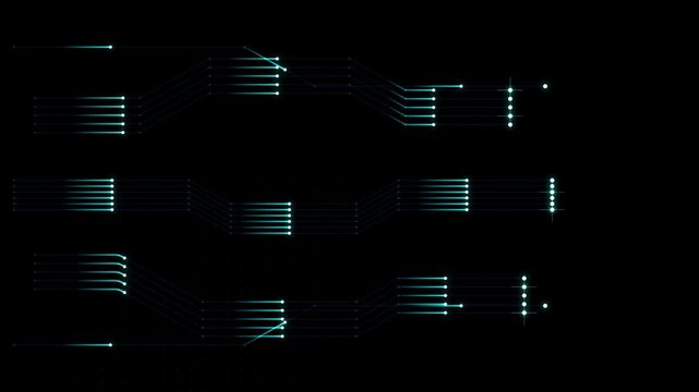 Digital Data Bus Lines and Parallel Circuit Flow Animation on Dark Technology Background