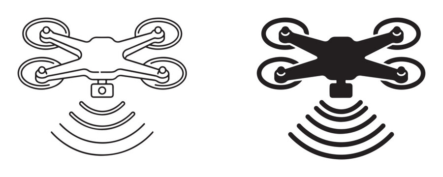 Smart drone wireless signal icons in linear and solid versions for remote flight control systems.